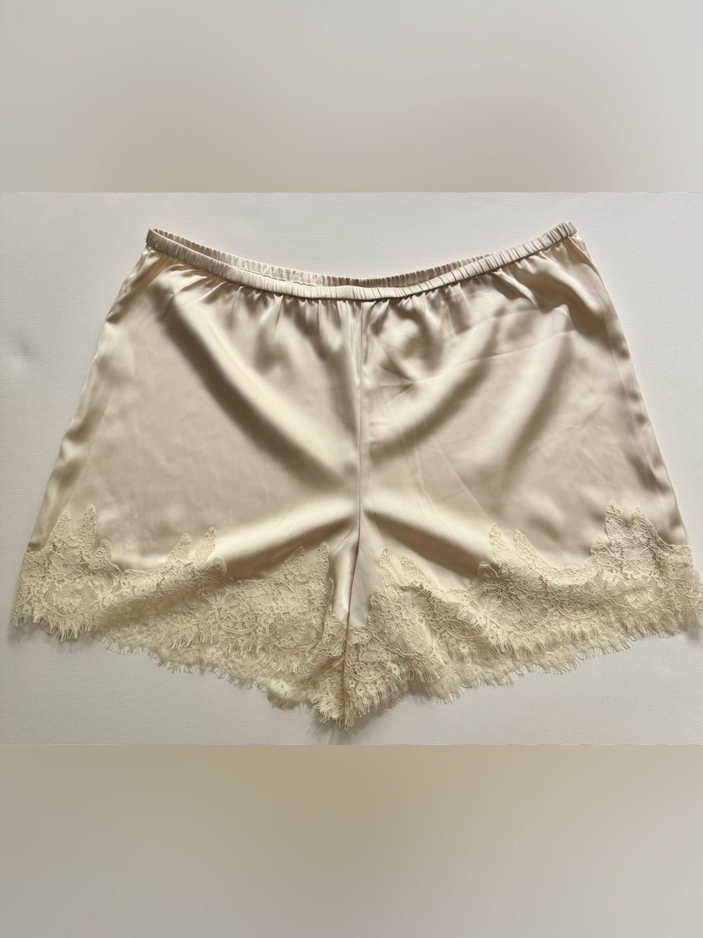 Joie Cream Satin Lace-Trim Shorts